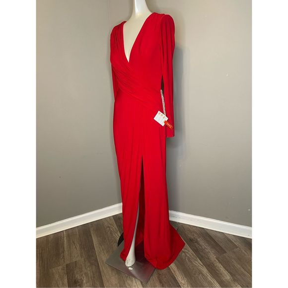 MAC DUGGAL JERSEY LONG SLEEVE ASYMMETRICAL RUCHED GOWN - Picture 6 of 11